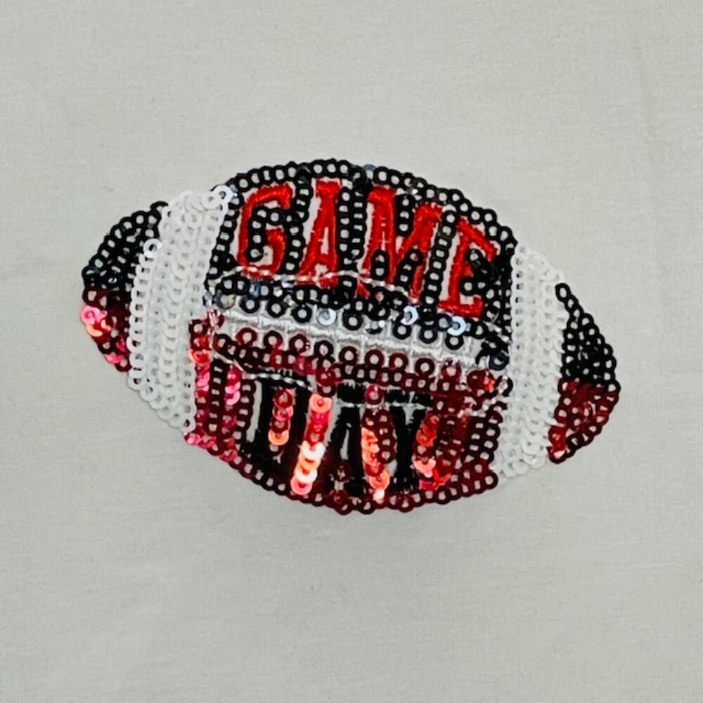 Queen of Sparkles QOS Game Day Football Sequin Tee Shirt Relaxed XS - Picture 3 of 6